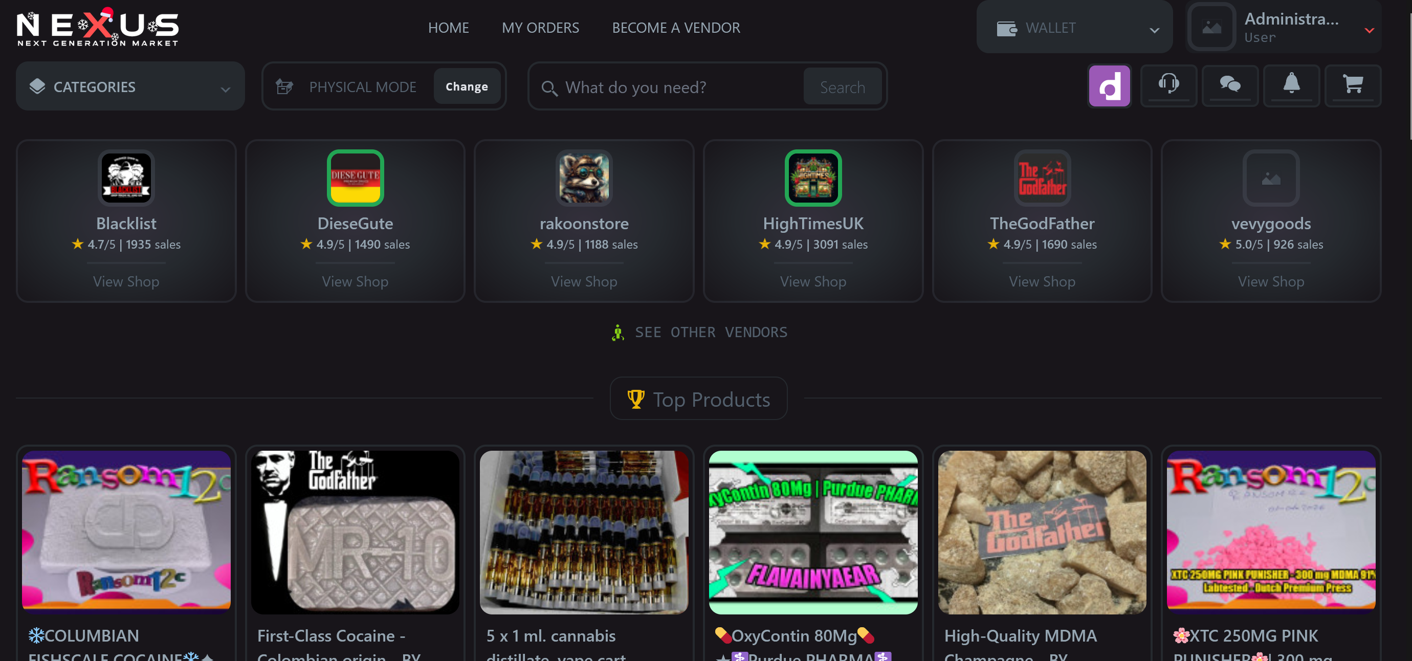 Nexus Market interface screenshot used as visual context for Nexus darknet endpoint research